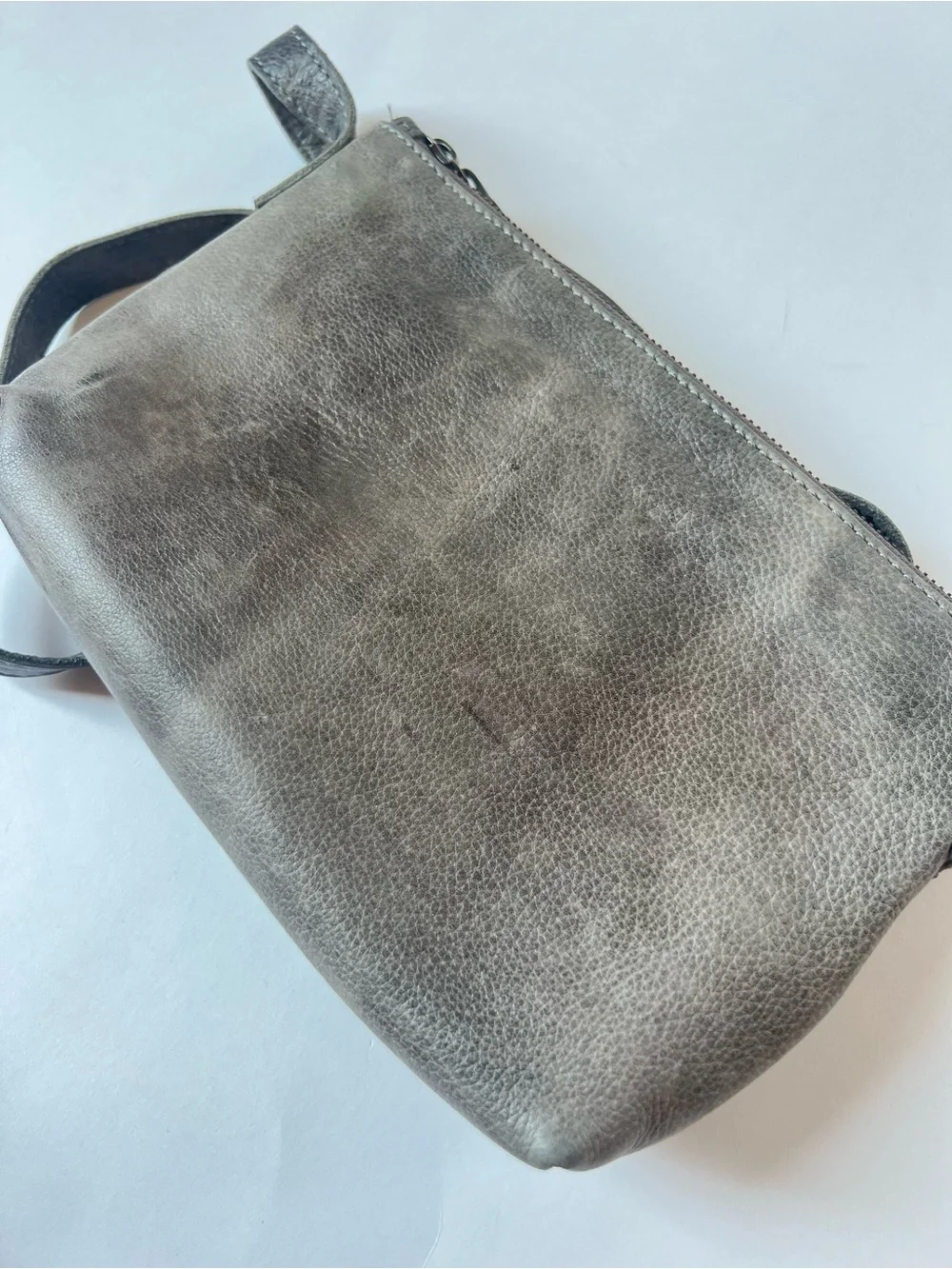 R.P.S. Rock Paper Scissors Genuine Leather Distressed Crossbody Bag in Gray